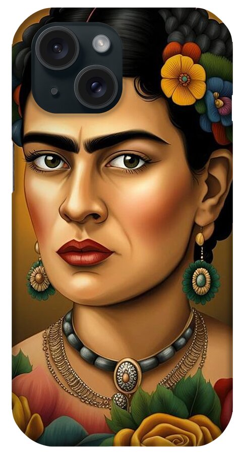 Portrait iPhone Case featuring the digital art Frida Kahlo 1 by Denise F Fulmer