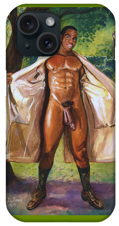 Male Nude iPhone Case featuring the painting Friendly Flasher by Marc DeBauch