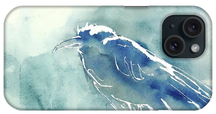 Original Watercolors iPhone Case featuring the painting Frosted Raven 3 by Chris Paschke