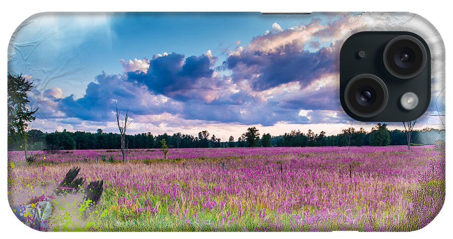 Landscape iPhone Case featuring the mixed media Fuchsia Fields by Moira Law