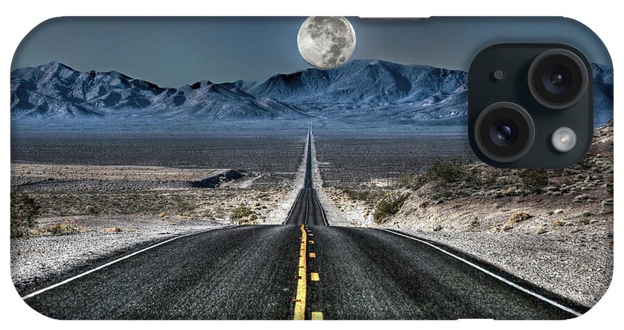 Road To Nowhere iPhone Case featuring the photograph Full Moon Over Death Valley by Donna Kennedy