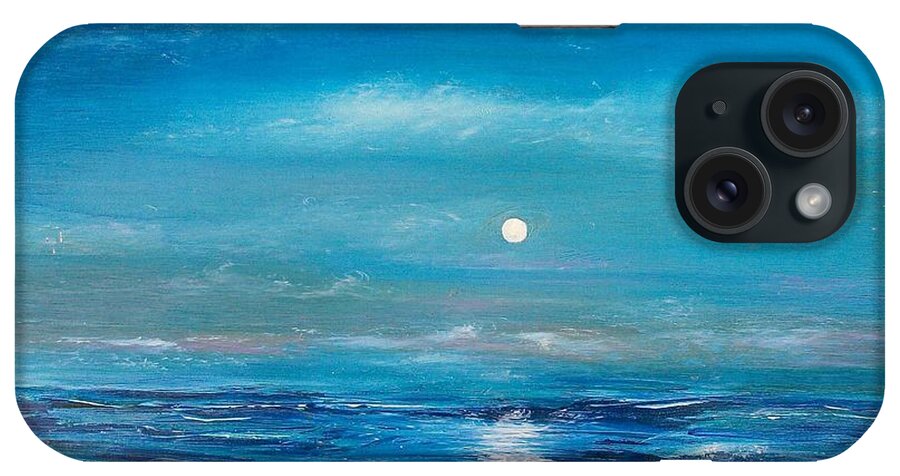 Fukk Moon Seascape iPhone Case featuring the painting Full Moon Seascape by Tony Rodriguez