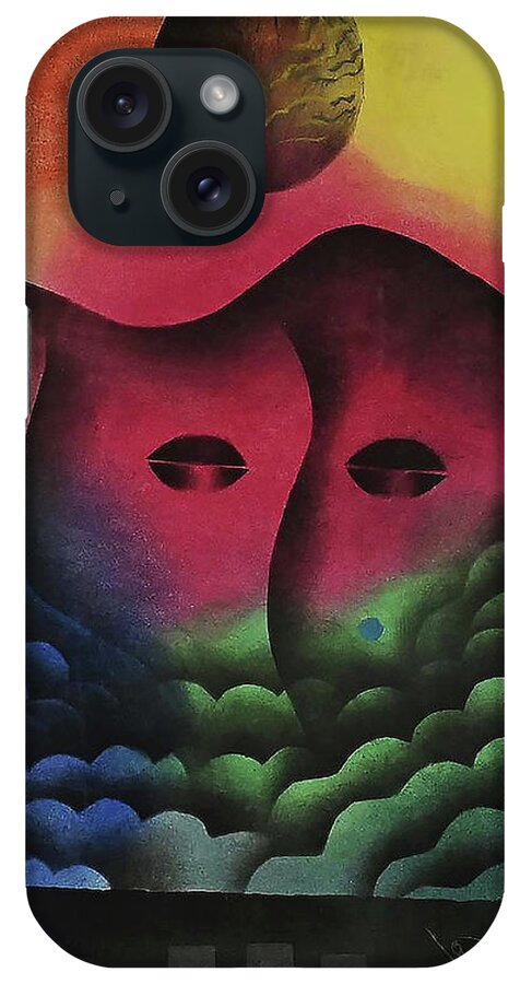 Abstract African iPhone Case featuring the painting Full Son Black by Winston Saoli 1950-1995