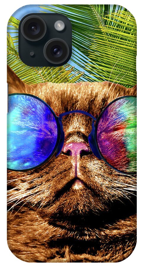 Cat iPhone Case featuring the mixed media Funny Cat on Beach 675 by Lucie Dumas