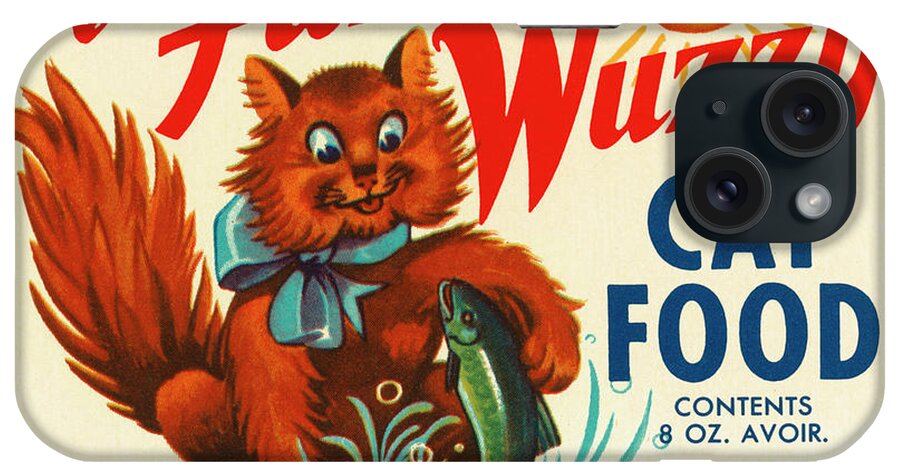 Vintage iPhone Case featuring the drawing Fuzzy Wuzzy Brand Cat Food by Vintage Food Labels