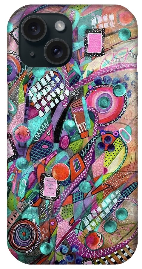 Acrylic Painting iPhone Case featuring the mixed media What a Joyride by Teresa Fry