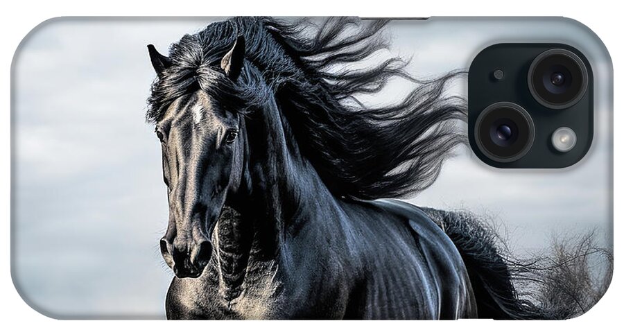 Friesian iPhone Case featuring the digital art Gallopping Friesian Horse by Elisabeth Lucas
