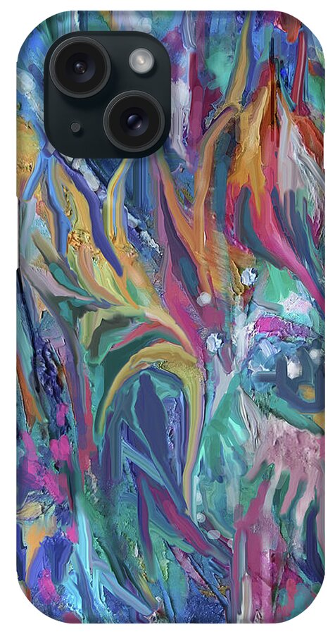 Colorful Abstract iPhone Case featuring the mixed media Garden Breezes by Jean Batzell Fitzgerald