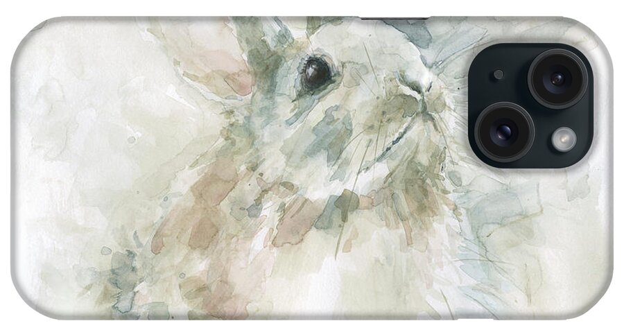 Watercolor Soft Blue Blush Neutral Rabbit Bunny Wildlife Baby Animal iPhone Case featuring the painting Garden Friends Rabbit by Carol Robinson