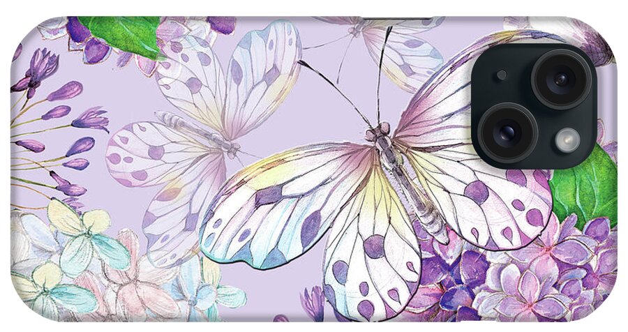 Hydrangea iPhone Case featuring the digital art Garden Hydrangea And Butterflies by HH Photography of Florida