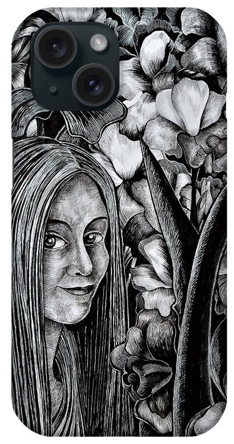Nature iPhone Case featuring the drawing Garden. Iris by Anna Duyunova