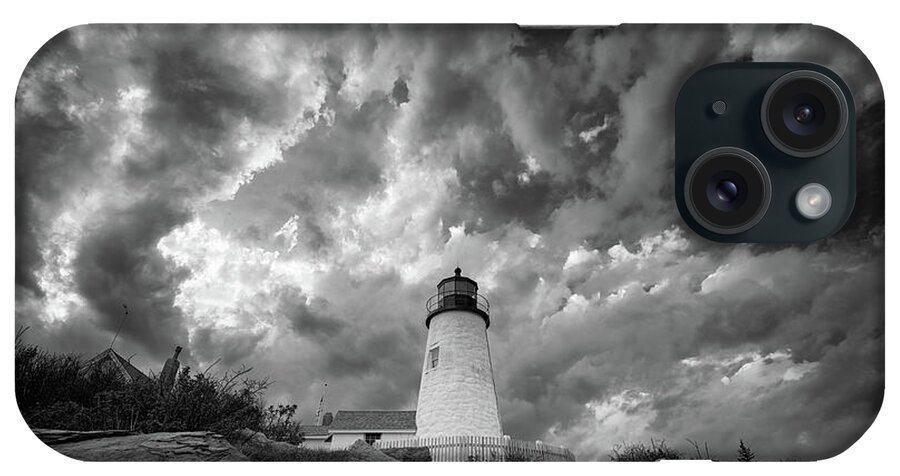 Pemaquid Point Lighthouse iPhone Case featuring the photograph Gathering Clouds at Pemaquid Point Black and White by Rick Berk