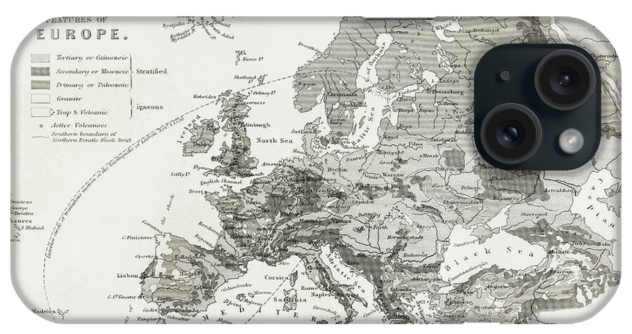 Geology iPhone Case featuring the drawing Geology, The Principal Features of Europe Geological 1820 by Oliver Goldsmith