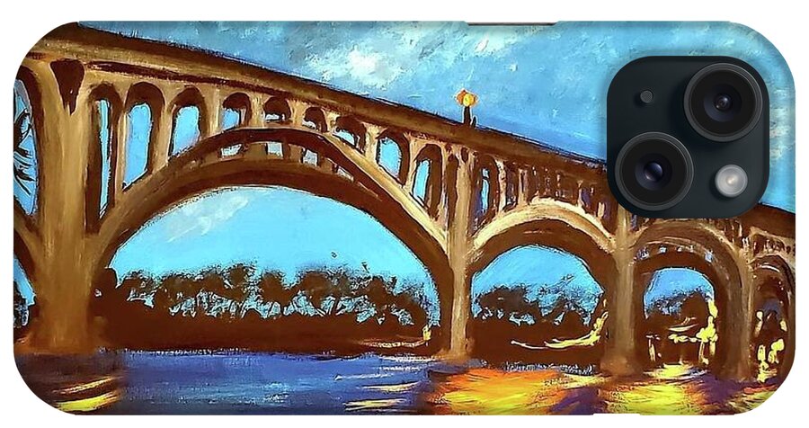 Night iPhone Case featuring the painting Gervais Street Bridge at Night by Amy Kuenzie