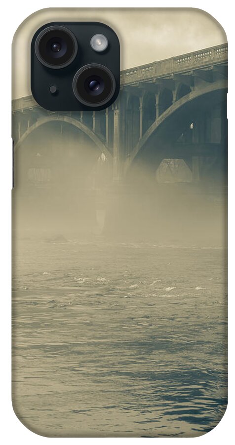 2022 iPhone Case featuring the photograph Gervais Street Bridge - Foggy Day - Split Tone by Charles Hite