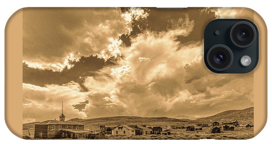 Bodie iPhone Case featuring the photograph Ghost Clouds Sepia by Ron Long Ltd Photography