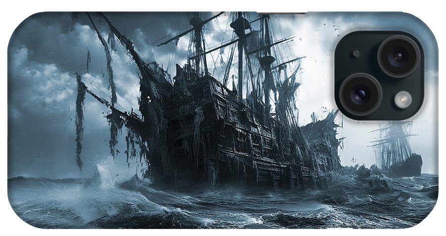 Ghost Ship iPhone Case featuring the digital art Ghost ship series High-seas encounter by George Grie