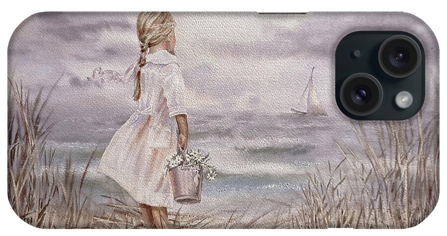 Ocean Girl iPhone Case featuring the painting Girl And The Ocean Vintage Monochrome by Irina Sztukowski