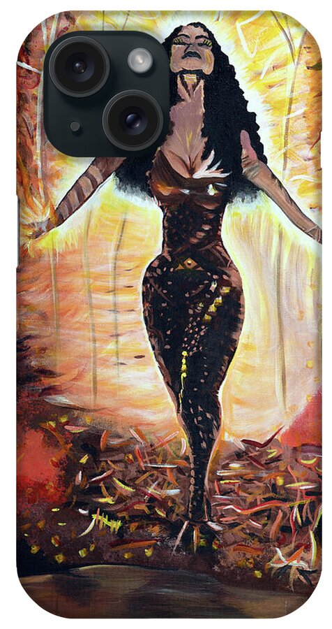Fire iPhone Case featuring the painting Girl on Fire by Chiquita Howard-Bostic