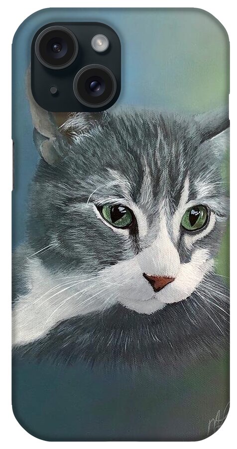 Domestic Cat iPhone Case featuring the painting Gizmo by Marlene Little