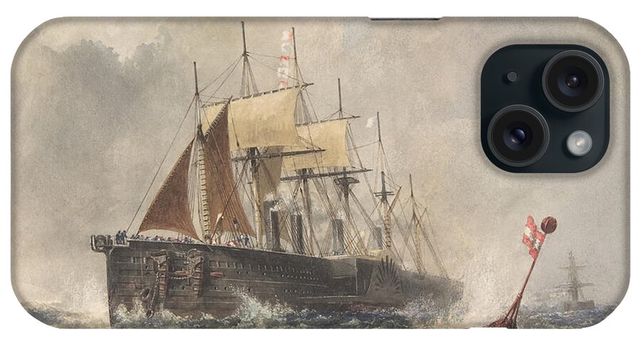 Ship iPhone Case featuring the painting Launching the Buoy from the Bow of the Great Eastern by Robert Charles Dudley