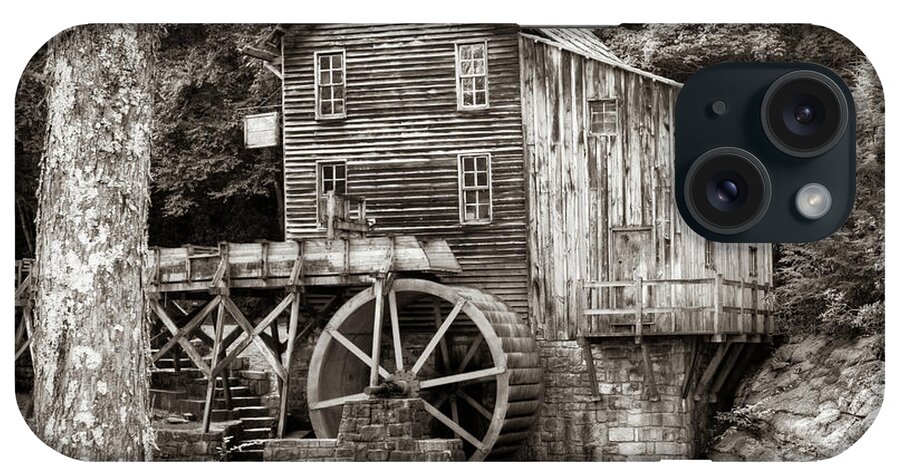 Glade Creek Mill iPhone Case featuring the photograph Glade Creek Grist Mill of the Appalachian Mountains 1x1 Sepia by Gregory Ballos