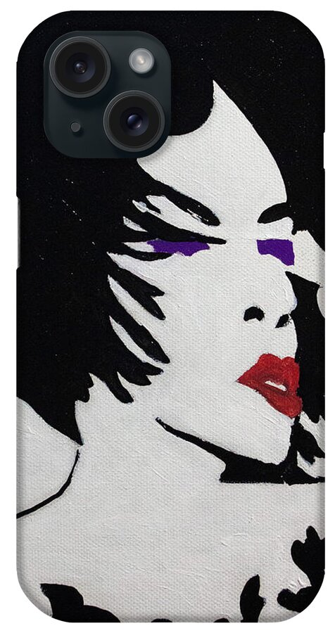 Portrait iPhone Case featuring the painting Glamour Vibe Red Lips and Purple Eyes Portrait Silhouette by Ali Baucom