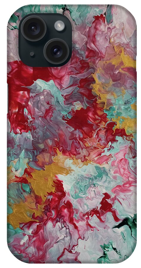 Pour iPhone Case featuring the mixed media Gold and Rose by Aimee Bruno
