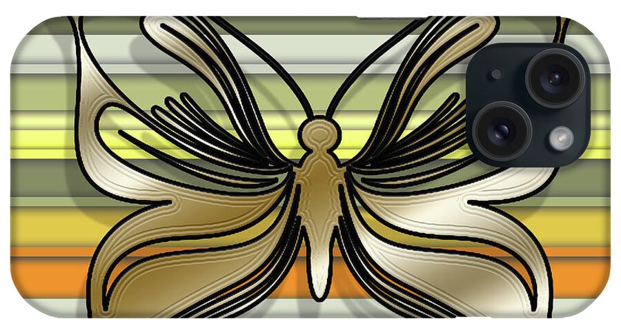 Staley iPhone Case featuring the digital art Gold Butterfly on Yellow Stripes by Chuck Staley