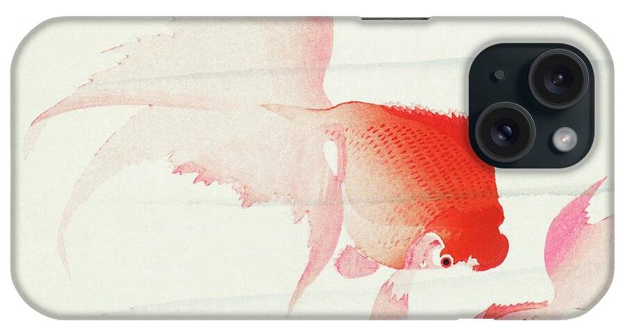 Red iPhone Case featuring the painting Gold fish by Ohara Koson