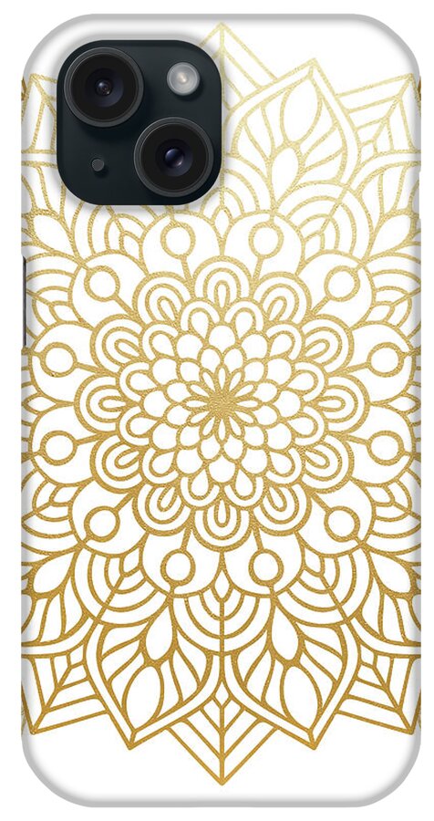 Mandala iPhone Case featuring the digital art Gold Mandala Pattern in White Background by Sambel Pedes
