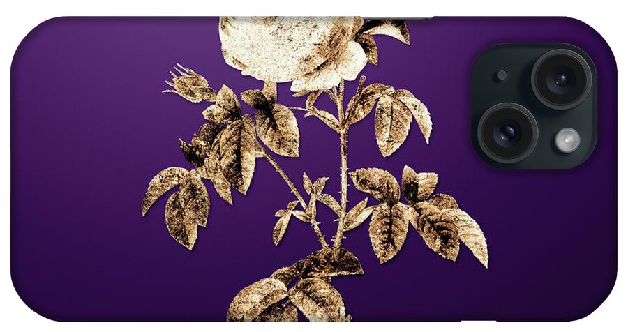 Gold iPhone Case featuring the painting Gold Provence Rose Bloom on Royal Purple n.02462 by Holy Rock Design