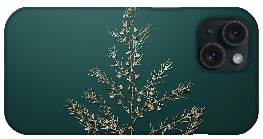 Gold iPhone Case featuring the painting Gold Sea Asparagus on Dark Teal n.04097 by Holy Rock Design
