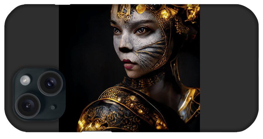 Women Warriors iPhone Case featuring the digital art Golda the Exotic Cat Warrior Queen by Peggy Collins