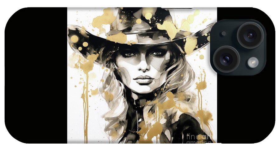 Cowgirl iPhone Case featuring the painting Golden Cowgirl by Tina LeCour