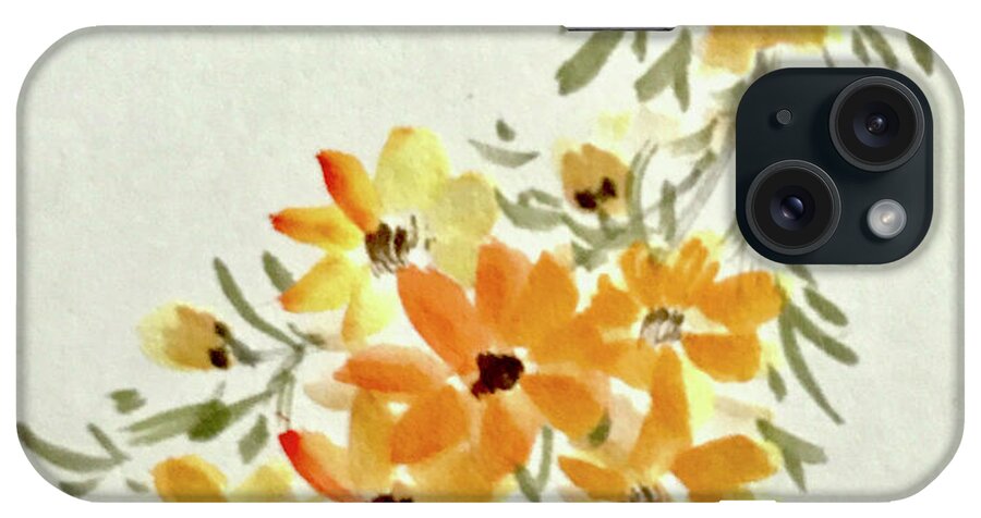 Japanese iPhone Case featuring the painting Golden Flowers by Fumiyo Yoshikawa
