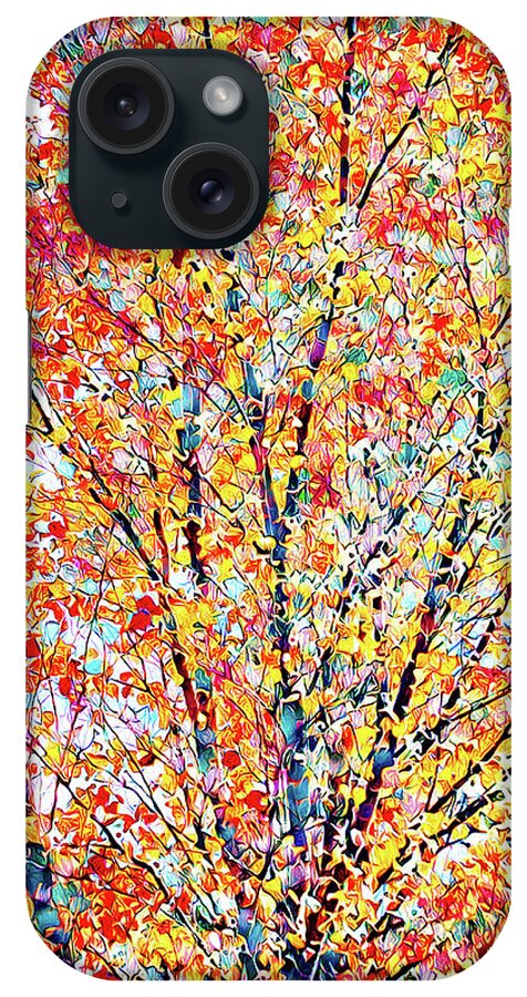 Tree iPhone Case featuring the mixed media Golden leaves - Abstract by Tatiana Travelways