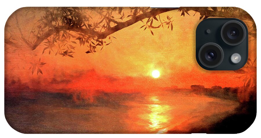 Sunset iPhone Case featuring the mixed media Golden Painted Sunset by Rosalie Scanlon