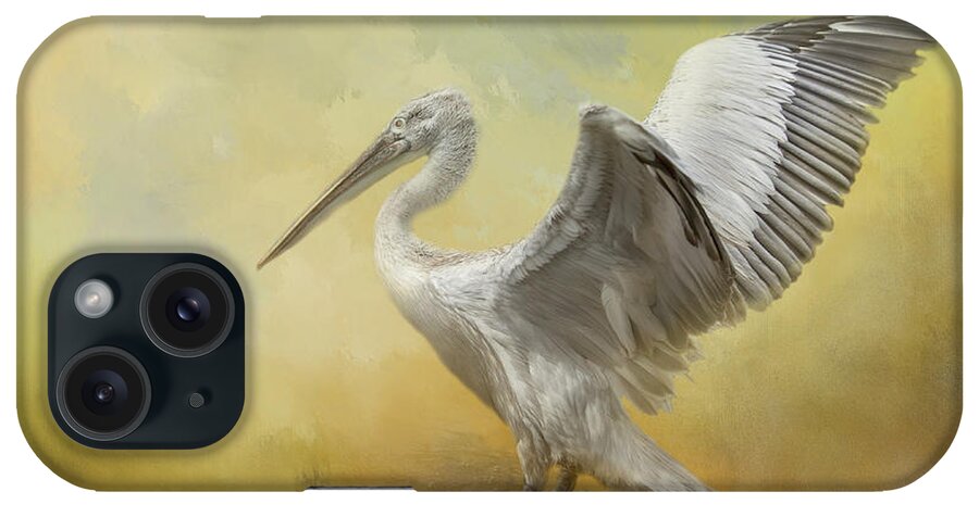 White Pelican iPhone Case featuring the digital art Golden Pelican by Elisabeth Lucas