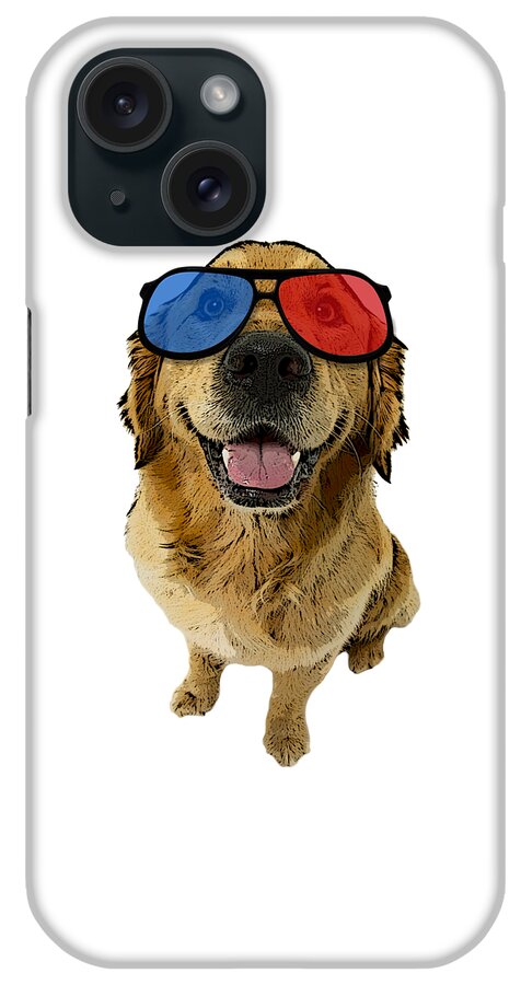 Golden Retriever iPhone Case featuring the digital art Golden retriever with 3D glasses by Madame Memento