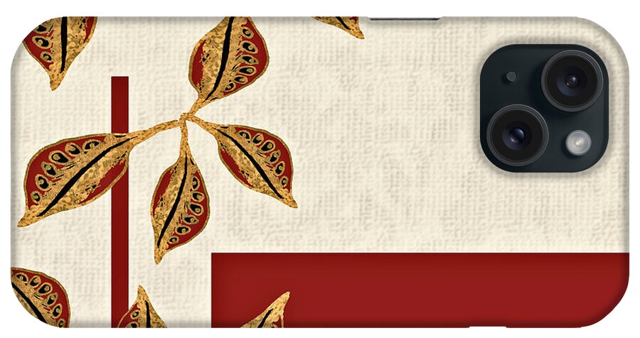 Gold iPhone Case featuring the digital art Golden Seed Pods Red Bar by Sand And Chi