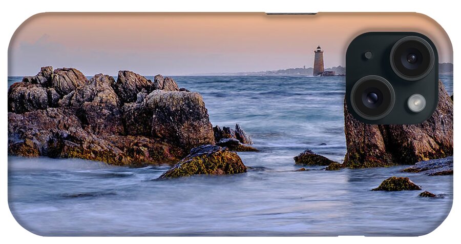 Bay iPhone Case featuring the photograph Golden Sky, Whaleback Light. by Jeff Sinon