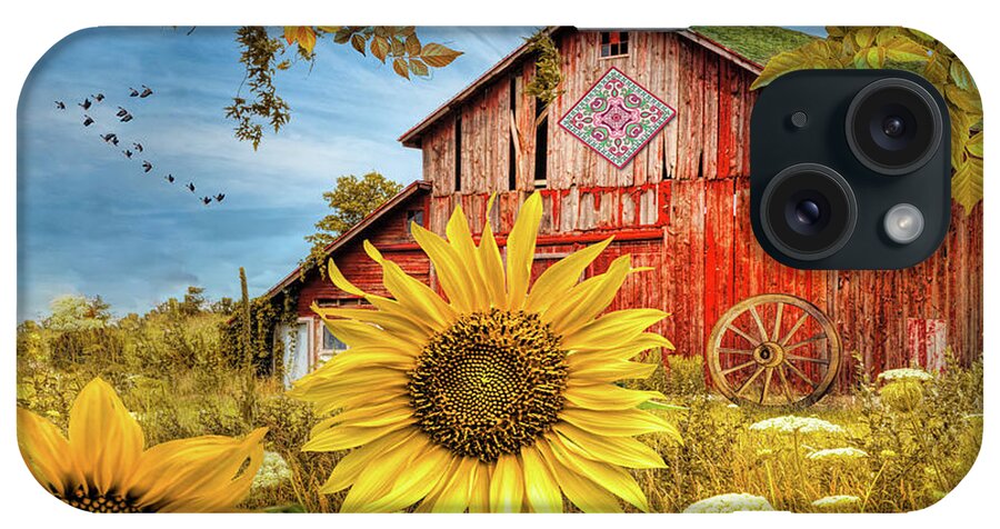Barns iPhone Case featuring the photograph Golden Sunflowers Red Barn II by Debra and Dave Vanderlaan