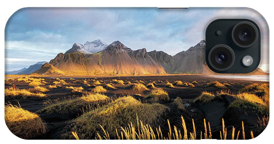 Vestrahorn iPhone Case featuring the photograph Golden Sunrise at Vestrahorn by Alexios Ntounas