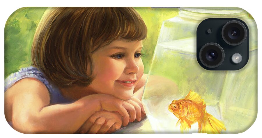 Girl And Goldfish iPhone Case featuring the painting Goldfish friend by Laurie Snow Hein