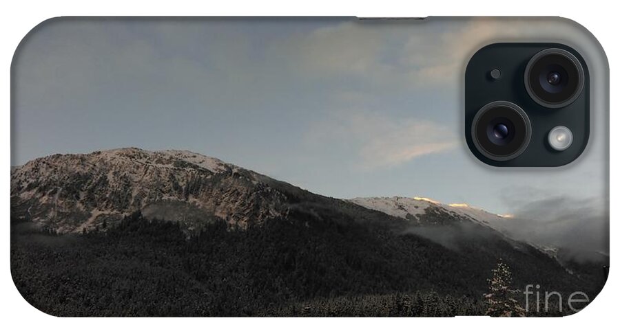 #alaska #ak #juneau #cruise #tours #vacation #peaceful #sealaska #southeastalaska #calm #capitalcity #snow #cold #clouds #evening #dusk #sunset #sprucewoodstudios iPhone Case featuring the photograph Goodnight Thunder Mountain by Charles Vice