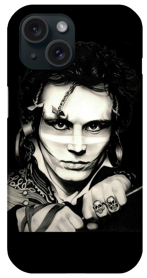 Adam Ant iPhone Case featuring the drawing Goody two shoes - Adam Ant - Black Back Edition by Fred Larucci