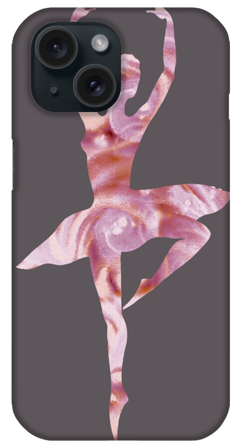 Ballerina iPhone Case featuring the painting Gorgeous Move Of Pale Cool Pink Ballerina Silhouette Watercolor by Irina Sztukowski
