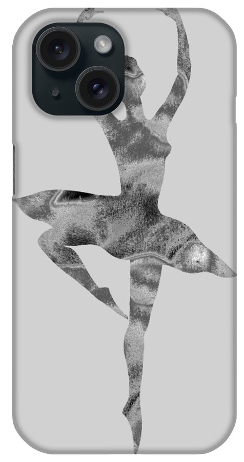 Ballerina iPhone Case featuring the painting Gorgeous Move Of Silver Glow Ballerina Silhouette Watercolor by Irina Sztukowski