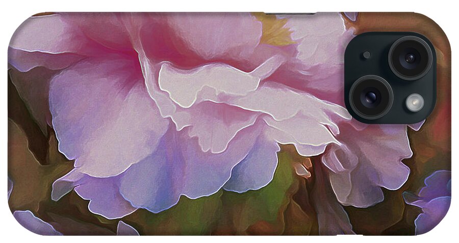Gossamer iPhone Case featuring the mixed media Gossamer Peonies in Pink Violet and Orange by Lynda Lehmann